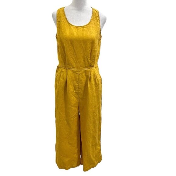 GRAE COVE 100% Linen Wide-Leg Cropped Jumpsuit Mustard Yellow size Small - Picture 1 of 10